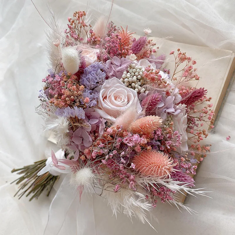 Dried Flowers Bridal Bouquets for Wedding Bouquet of Flower Bridesmaid Cascade Artificial Flower Bouquet Home Party Decorations