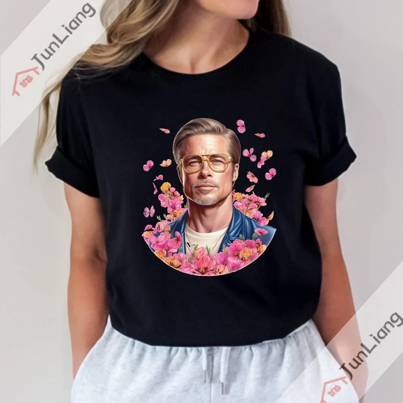 Brad Pitt Women's T-shirt Film Actors Harajuku Movie Tshirt Goth Clothes Kpop Y2k Clothing Tops Streetwear Sportswear Man Men