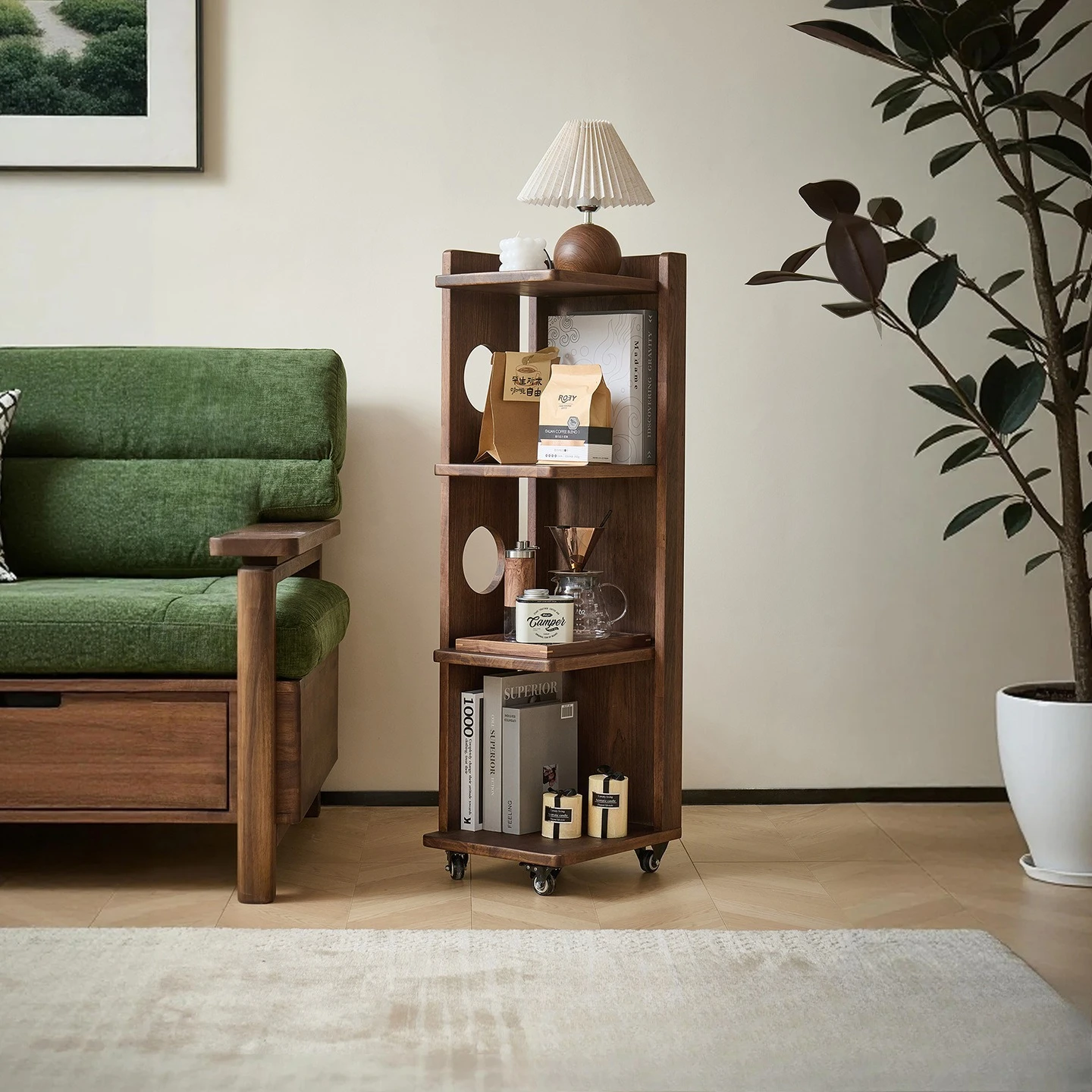 Small apartment study storage rack, medieval style mobile display cabinet