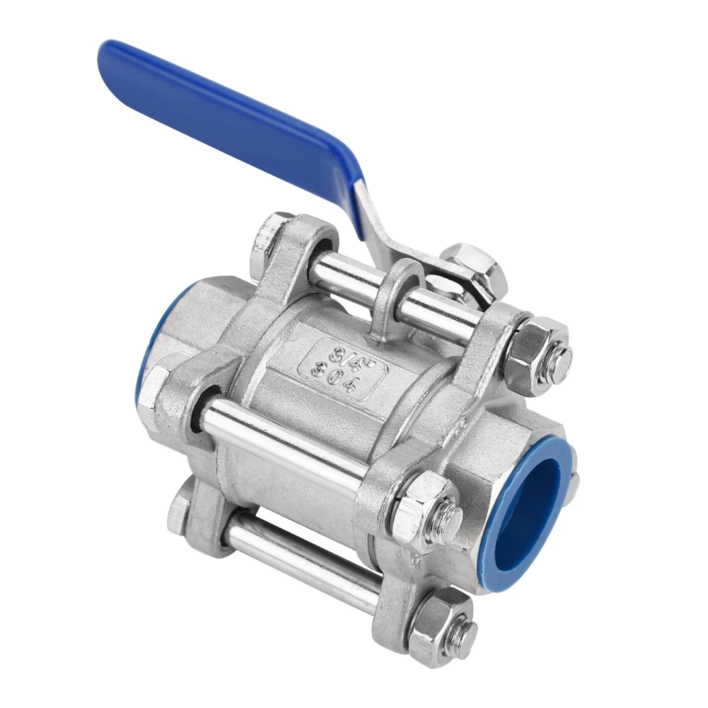 304 Stainless Steel Three Piece Full Port Female Ball Valve 3/4