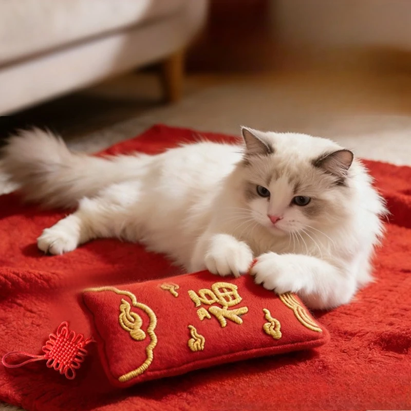 1 oder 2 Stück Katzen-Neujahrs-Glücksumschlag, Glücks-Geldbeutel, Katzenminze-Filzkissen, kratz- und bissresistentes interaktives Kätzchen-Spielzeug