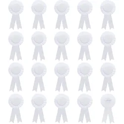 20Pcs Blank Award Ribbon White Button Pin Brooch Winner Victory Ribbons Rosette Ribbon Grand Prize for DIY Classroom Party