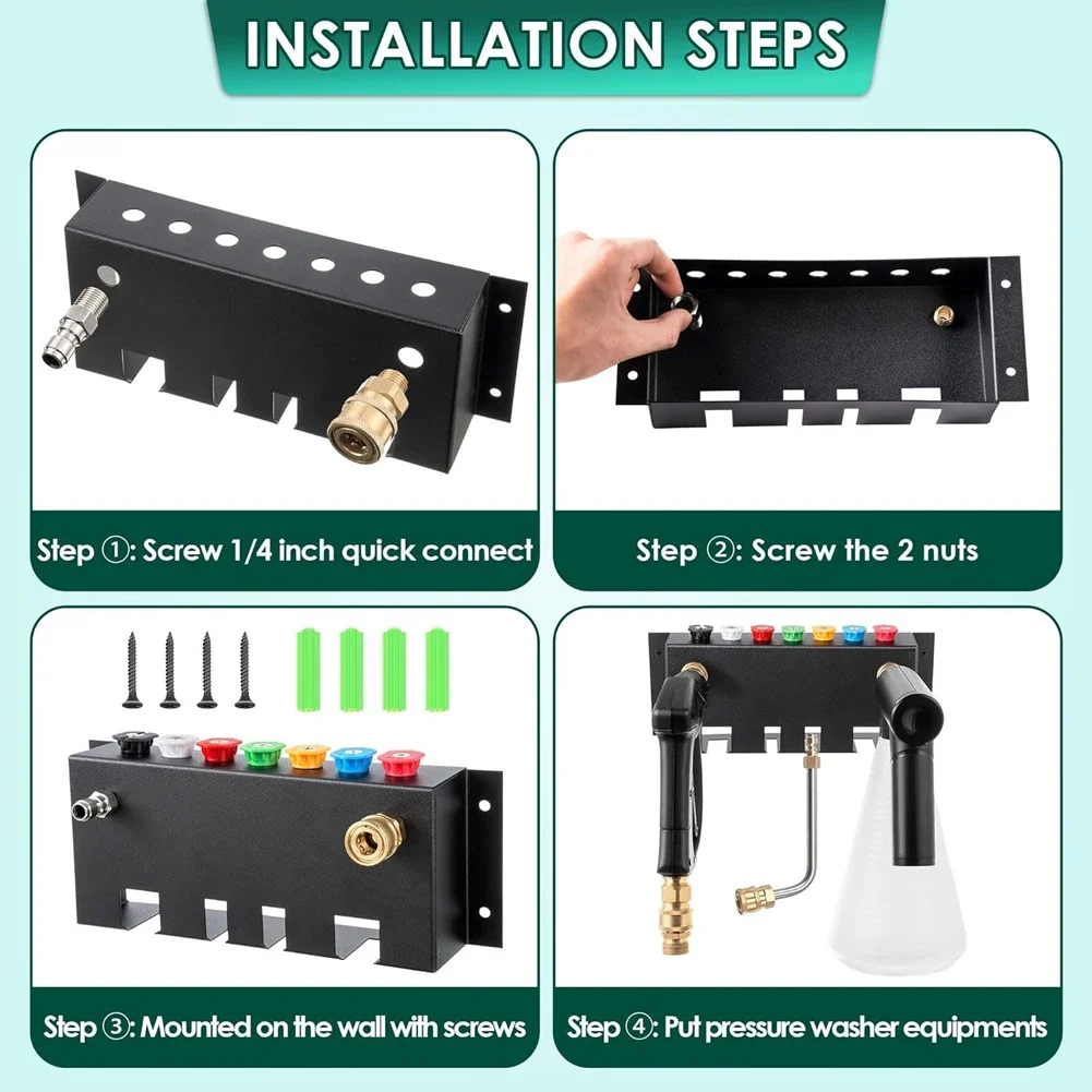 Snow Foam Lance Holder Fit 1/4 Quick Connector Nozzle Tip and Wand Extension Storage Rack High-Pressure Water Gun Storage Box