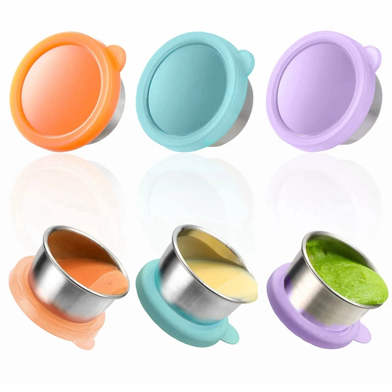 

3Pcs 50Ml Salad Dressing Container To Go, Stainless Steel Condiment Containers Cups With Silicone Lids For Bento Box