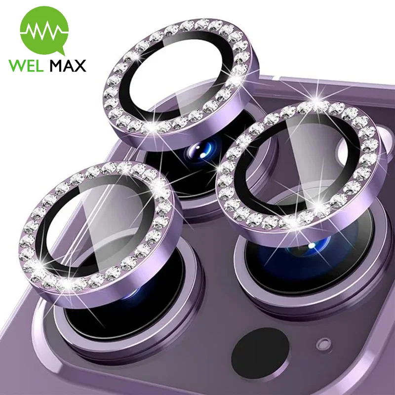 3PCS/Set tempered glass lens protector For iPhone 15 14 13 12 11 Pro max mini + Diamond Metal Camera lens Radiation protection