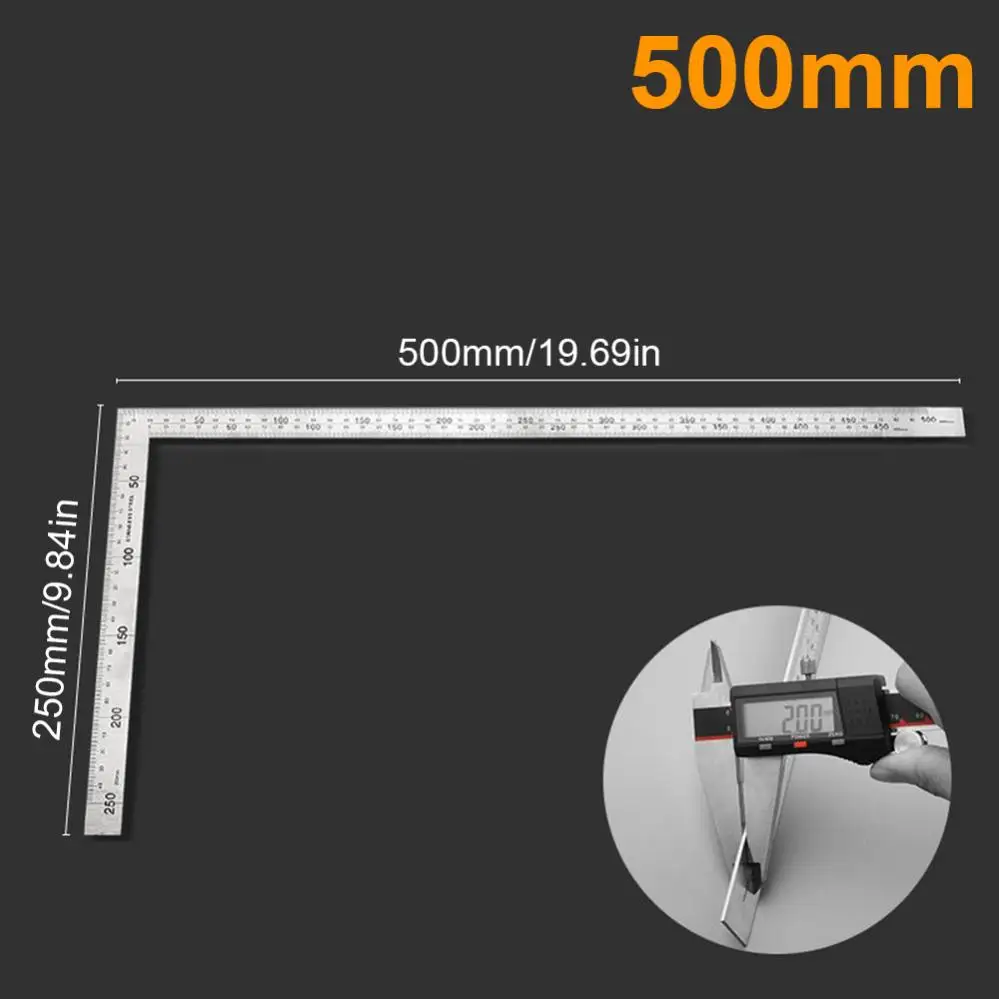 1 Piece Angle Rulers 150 x 300mm /250 x 500mm 90 Degree Stainless Steel Right Angle Ruler for Woodworking / Office