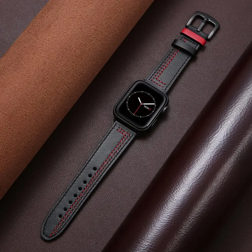 Ремешок кожаный для Apple watch band 44 45 мм, браслет для iWatch series 8 7 3 4 5 6 se 41 мм/45 мм Ultra 49 мм 40 мм 42 мм/38 мм