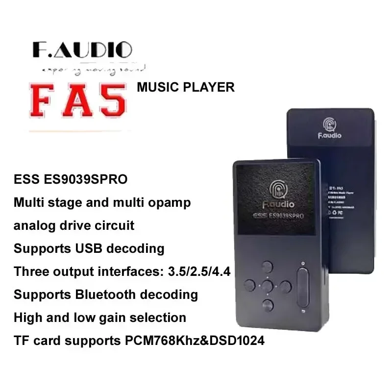 Imagem -02 - Audio-leitor de Música Hifi Portátil Decodificação Usb Bluetooth Chip Dac Fa5 Mp3 Es9039pro Pcm768khz 32bit Dsd1024 f. Novo