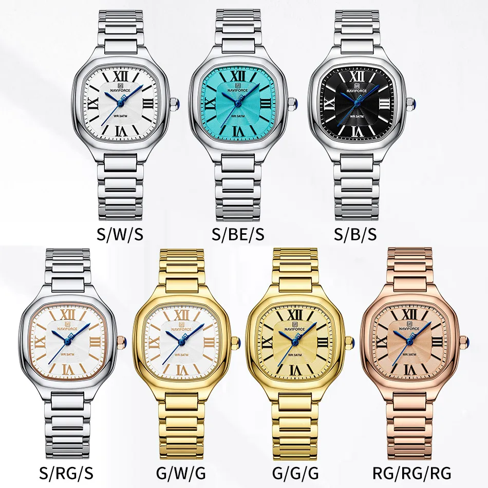 NAVIFORCE Brand Watch for Women Fashion Luxury Ladies Square Dial Quartz Wristwatches Stainless Steel Band Waterproof Clock 2024