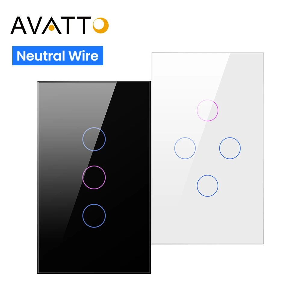 AVATTO WiFi Smart Switch US Light Wall Touch Switch 220V Neutral Wire Tuya Smart Life APP Control Work with Alexa Google Home