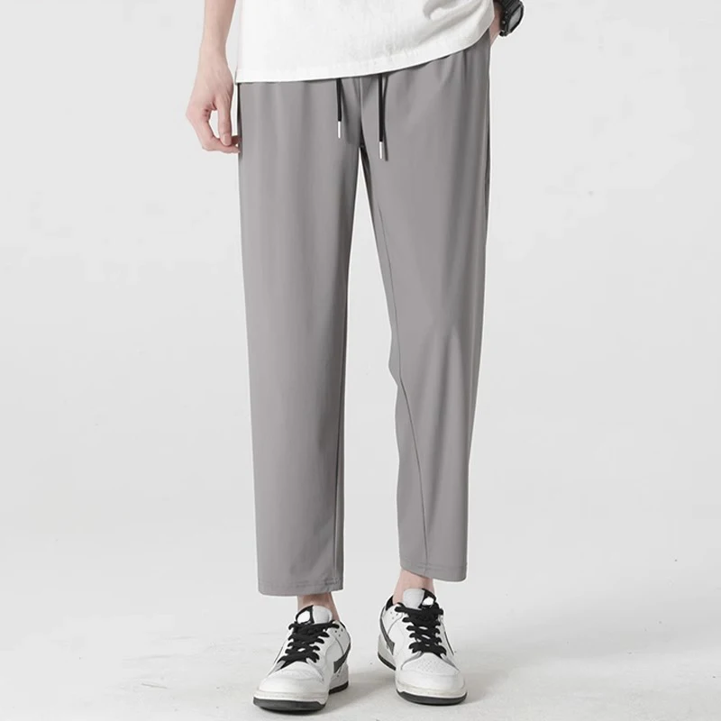 

Ice Silk Men's Casual Sports Pants Summer Thin Breathable Large Size Straight Nine Points Loose Qui Dry Lightweight Trousers