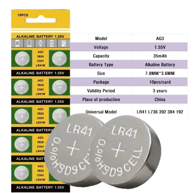 Alkaline Button Cell Battery AG3 LR41 1.5V Coin Batteries 10-200PCS for Watch Toy Clock Remote Control Replacement