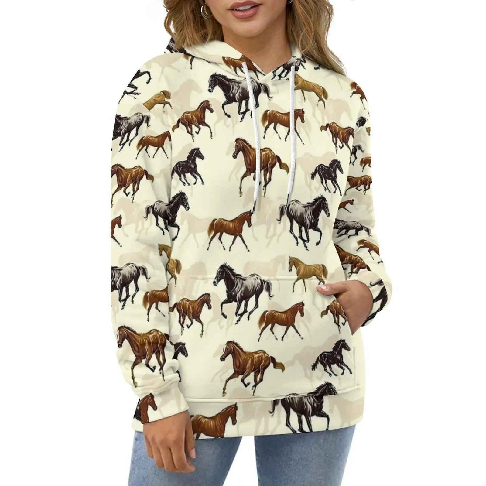 

Horse Painting Hoodies Animal Print Harajuku Oversized Pullover Hoodie Womens Long Sleeve Y2k Custom Casual Hooded Sweatshirts