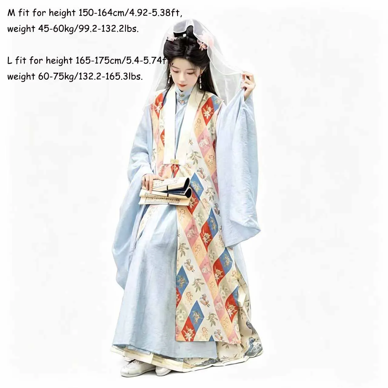 Vintage Chinese Ming Style Hanfu Costume Women Floral Print Long Bijia Vest Traditional Oriental Dress For Photoshoot