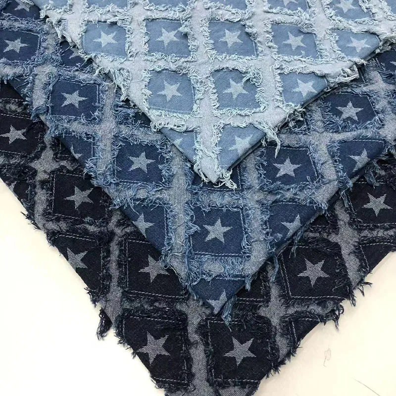 

Джинсовая ткань, мягкий носимый швейный материал для платьев, сумок, брюк, шапок, пятиконечная звезда, геометрический узор, джинсовая текстильная ткань
