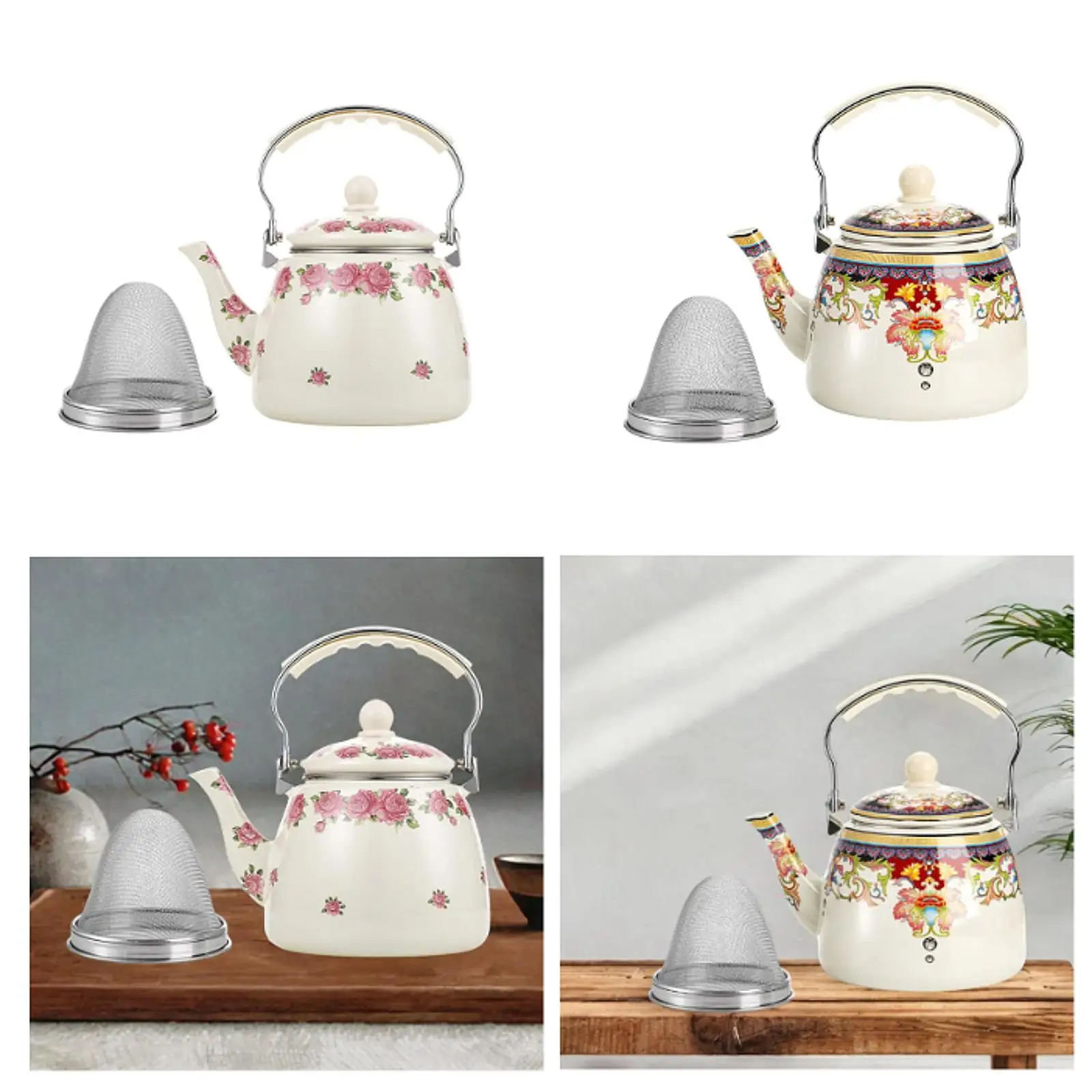 Enamel Tea Kettle Porcelain Tea Pot 3.3L Comfortable Grip Retro Water Kettle