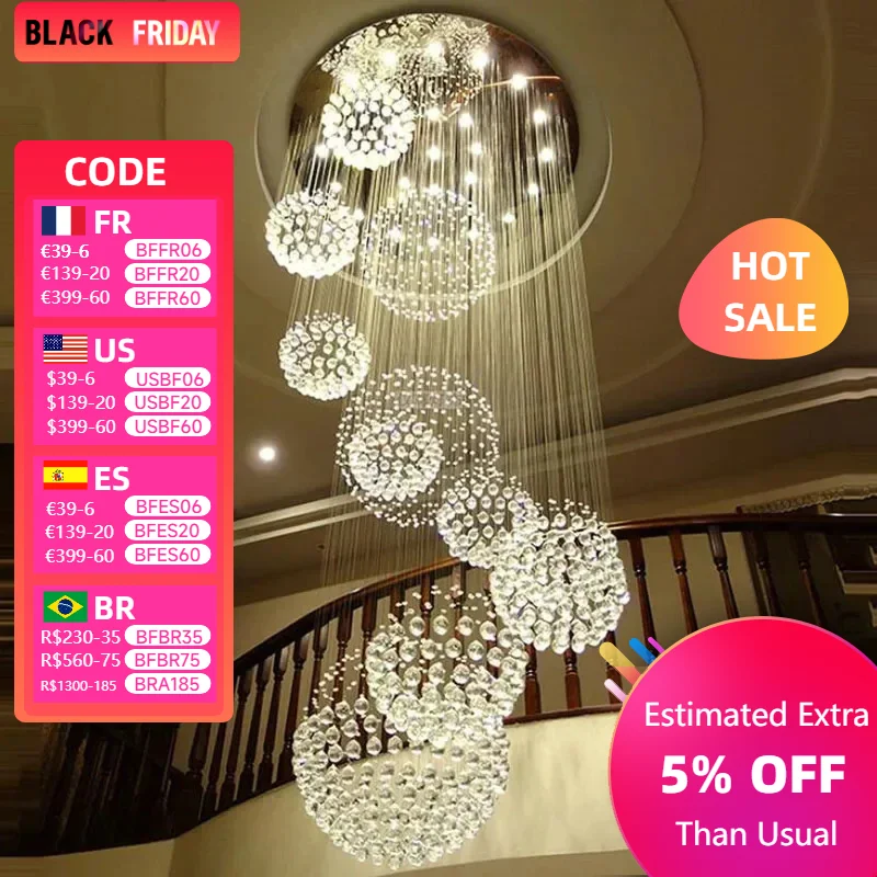 Modern Crystal Ceiling Chandelier Decoration High Spiral Large Raindrop Flush Mount Fixture Lamps Living Room Hall Led Lights