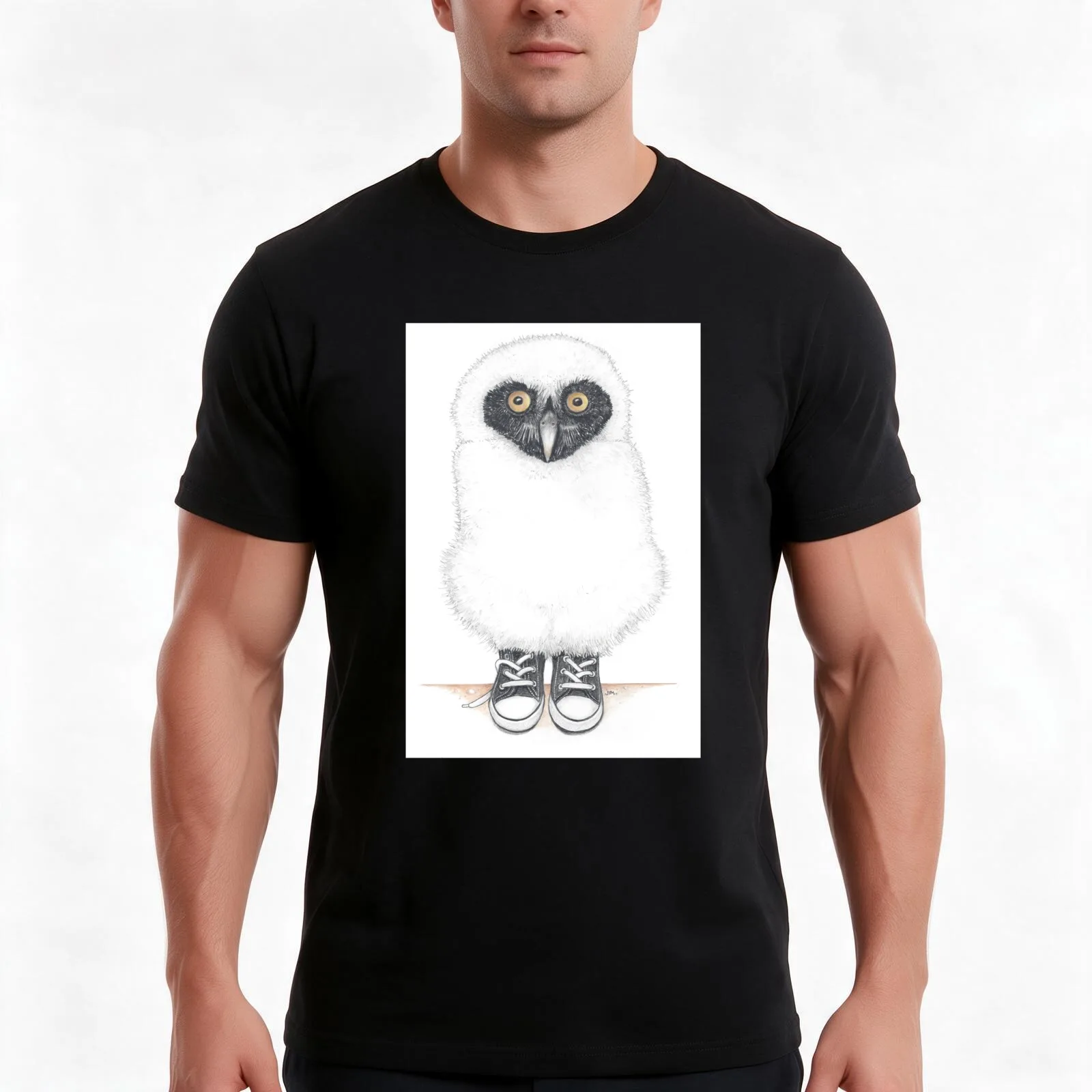 Spectacled Owl in Low Tops T-Shirt, Summer Casual Cotton Tee, Oversized Streetwear Tops, Vintage Graphic Print, Unisex Men Women