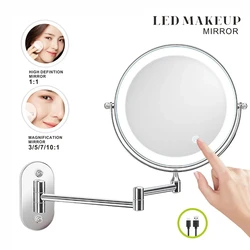 7 inch Wall Mounted Makeup Mirror 3x/5x/7x/10x Magnifying Double Side USB Charging Bathroom 3 color light Smart Cosmetic Mirrors