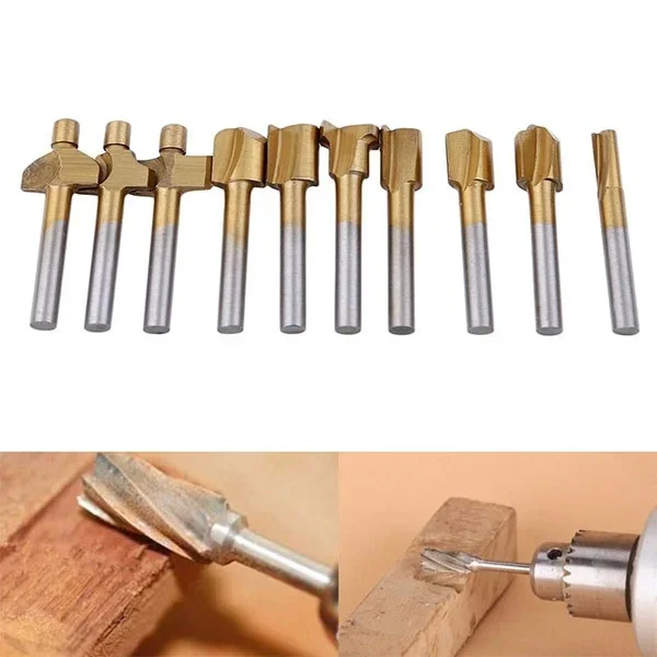 10Pcs silver and gold mini milling cutter set