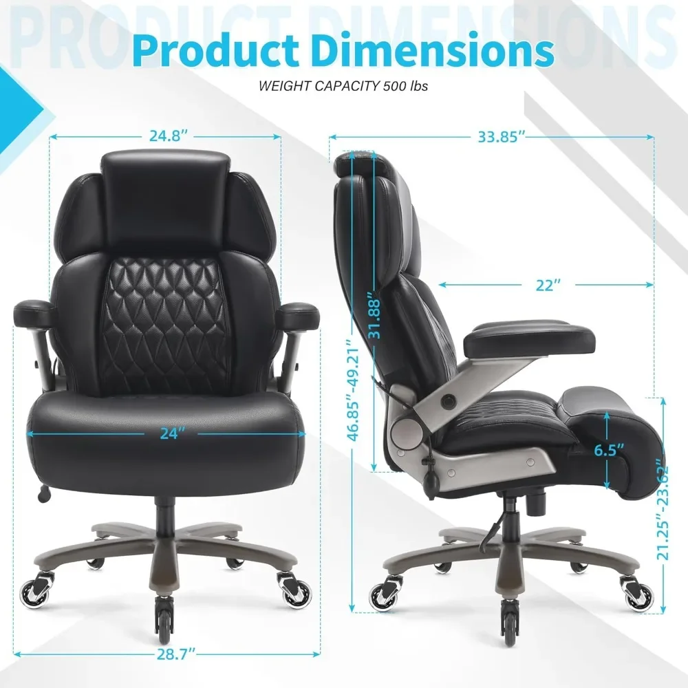 Big and Tall Office Chair 500lbs - Adjustable Headrest&Lumbar Support,3D Flip Arms,Large Wheels &Heavy Duty Metal Base,Ergonomic