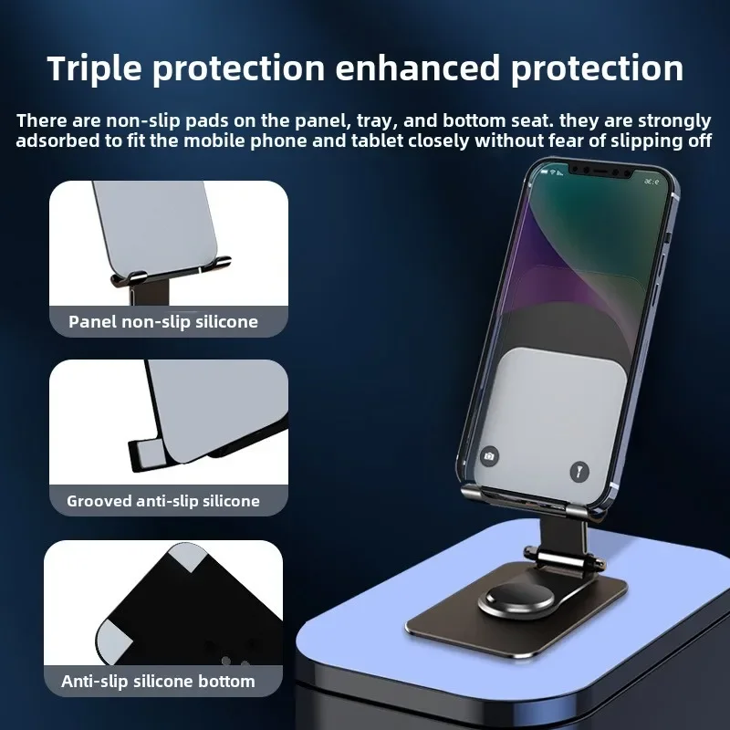 All-metal Non-slip Foldable Mobile Phone Holder Desktop 360-degree Rotating Height Adjustable Mobile Phone Holder Lazy
