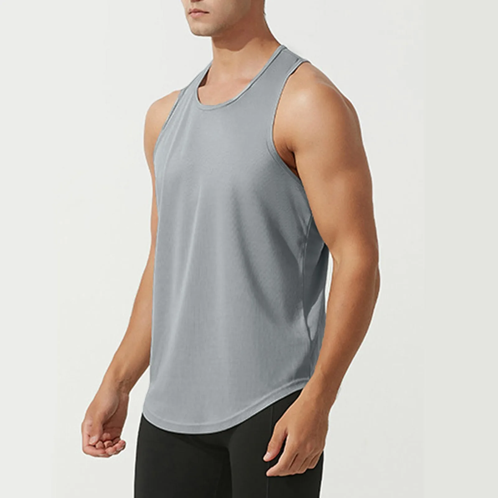 Men Sports Tank Top Summer Breathable Sleeveless Round Neck Solid Color Tops Running Fitness Tops for Men Clothing