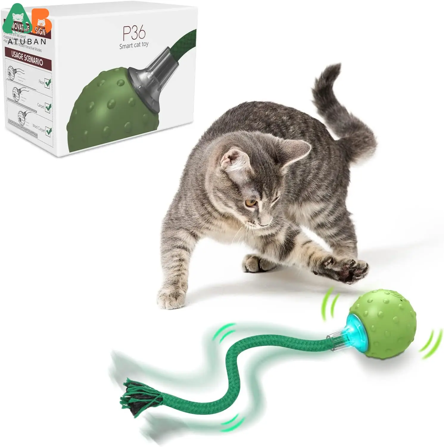 Interactive Cat Toys Ball, Motion Activate Electric Cat Toy, Automatic Pet Exercise Toys, Simulate Bird Calls, USB Rechargeable