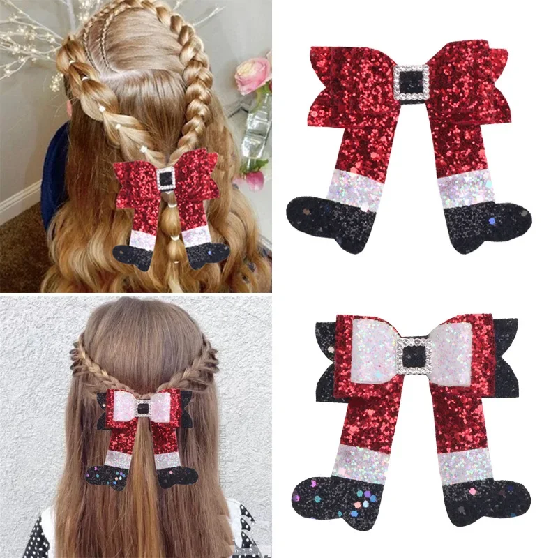 1pcs New Year Christmas Hair Pin Children Barrettes Bow Deer Santa Claus Kids Christmas Headwear Girls Kids Hair Accessories