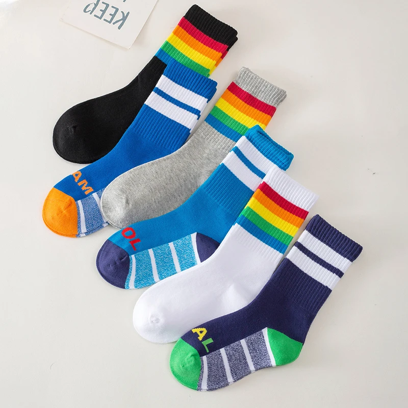 6pairs /pack Boys' Fun Colorful Pattern Crew Dress Sport Socks  7-11Years Boys High Quality Cotton Casual Socks For All Seaons