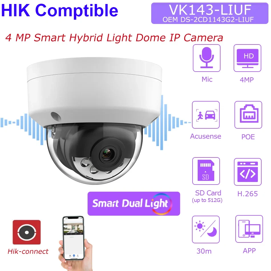 hikvision camera de vigilancia ip com microfone embutido com slot para cartao sd hik connect 4mp ds2cd1143g2 liui oem 01