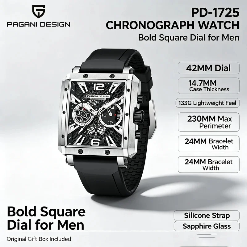 PAGANI DESIGN 1725 Men’s Quartz Chronograph Wrist Watch, Japan TMI VK64 Movement, Sapphire Crystal, Sports Water Resistant Men’s