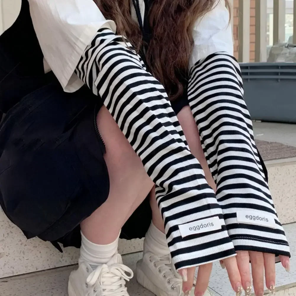 للرجال والنساء، قفازات طويلة بدون أصابع للحماية من الأشعة فوق البنفسجية، غطاء ذراع مرن لركوب الدراجات، أكمام واقية من الشمس، أكمام ذراع مخططة