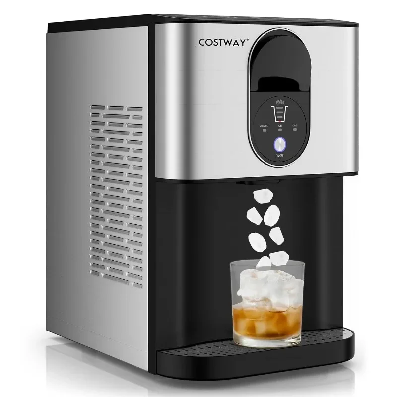 COSTWAY Self Dispensing Nugget Ice Maker Countertop, 56 Lbs/24H Soft Chewable Ice, Pebble Ice Maker with Self-Cleaning