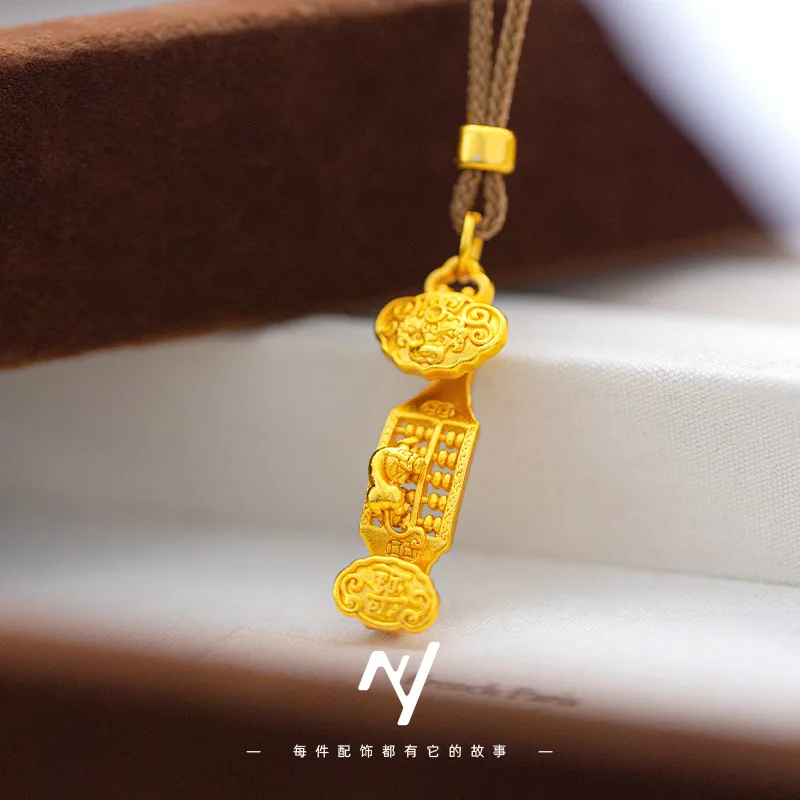 9999 gold high-color retention lucky counting stick pendant for new Chinese style braided necklace wholesale