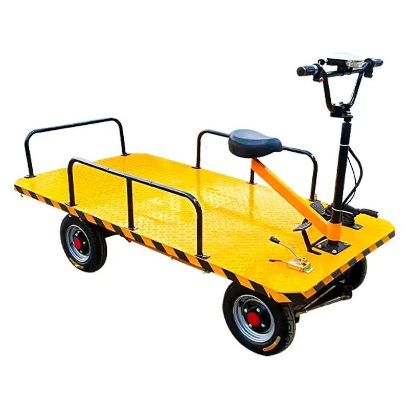 Electric flatbed truck for farmers to push warehouse cargo water 4 wheel turnover trolley