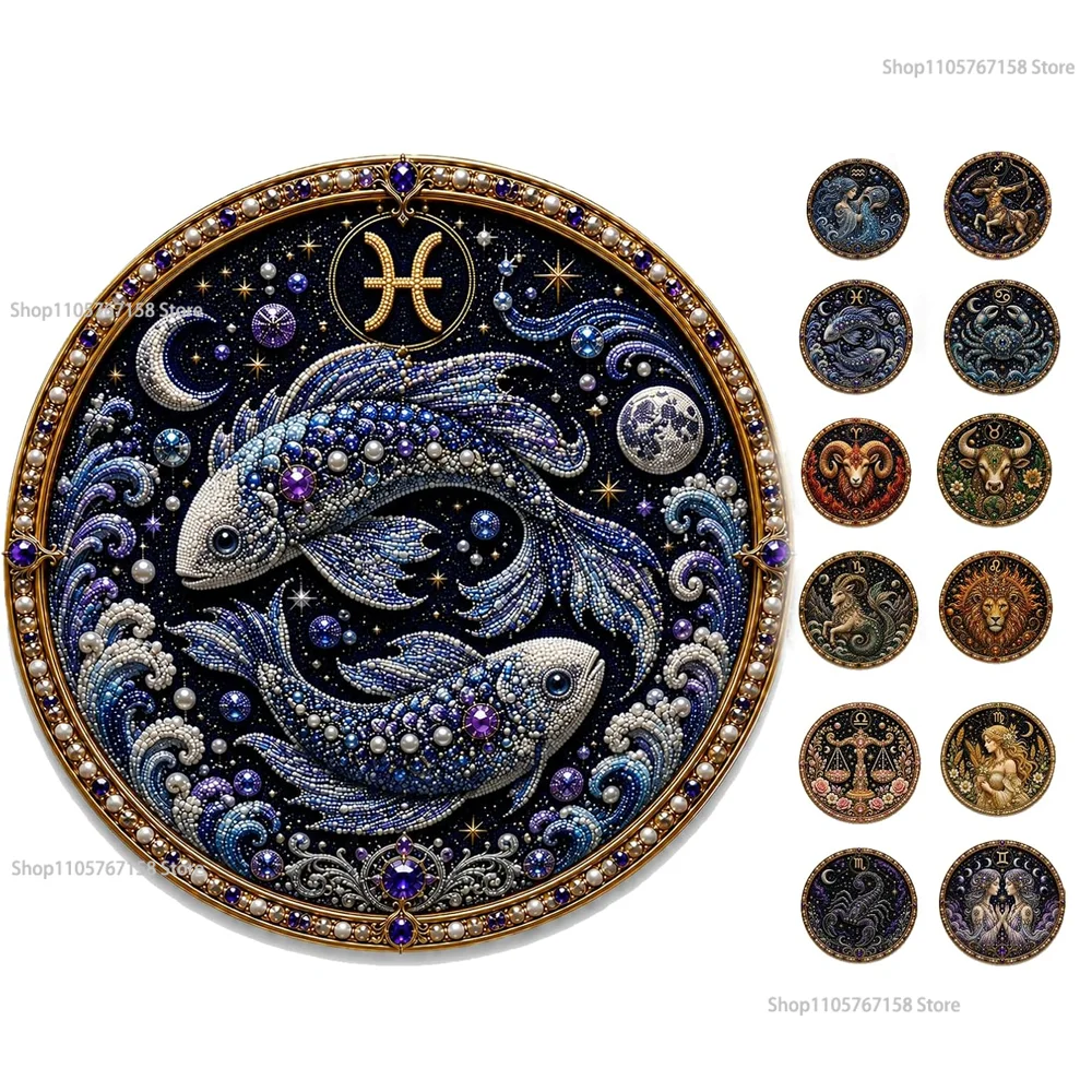 12 Zodiac Signs Pearl Art Kit, 3D Pearl Art Kit for Adults Celestial Bead & Rhinestone Craft for Astrology Lovers