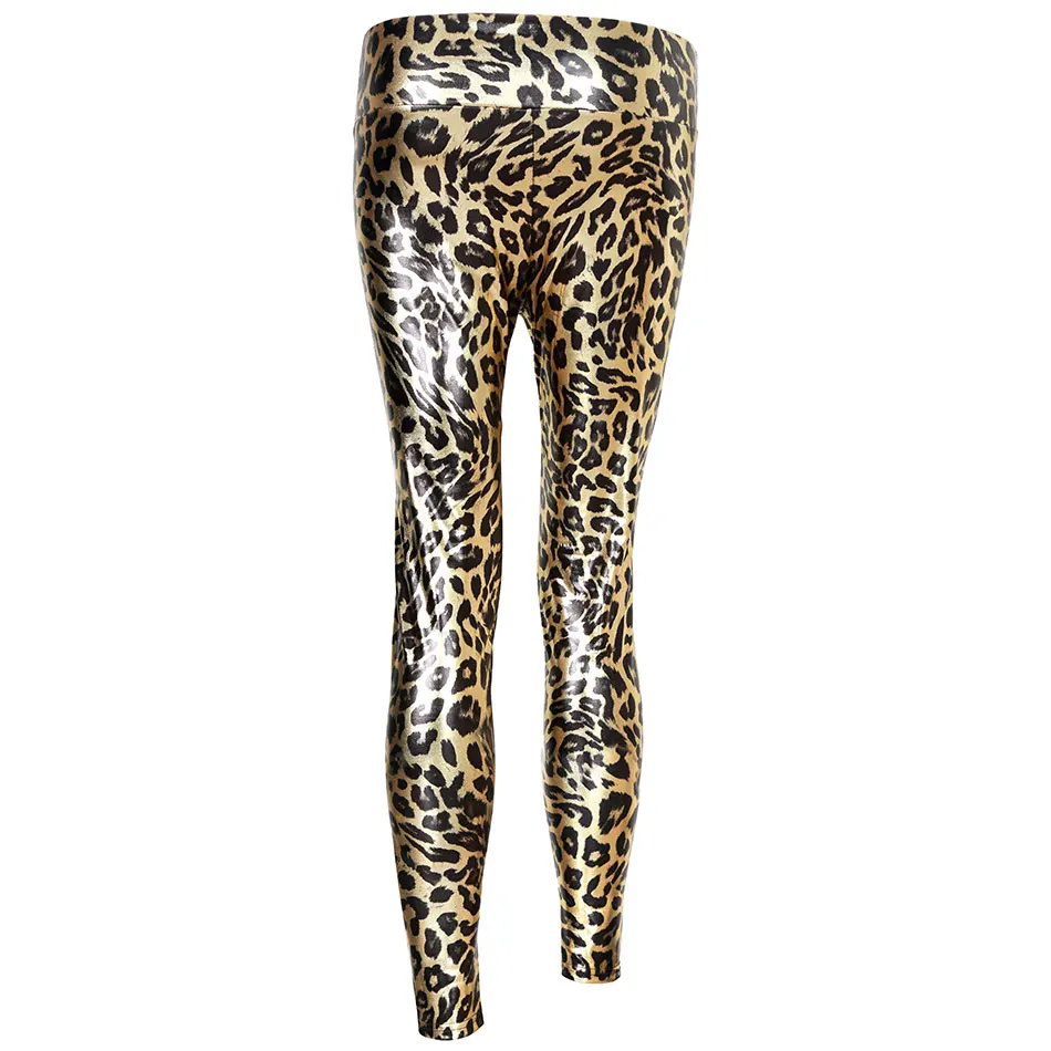 Shiny Leggings women\'s gold mid waist Leggings Female thin leopard elastic Ankle-Length Leggings fashion sexy club