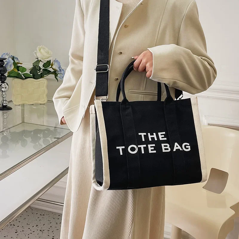 Tote Bag Women Large Capacity 2024 Winter Simple Letter Commuter Slant Cross Woman Bag Niche Design Canvas Mom Bag