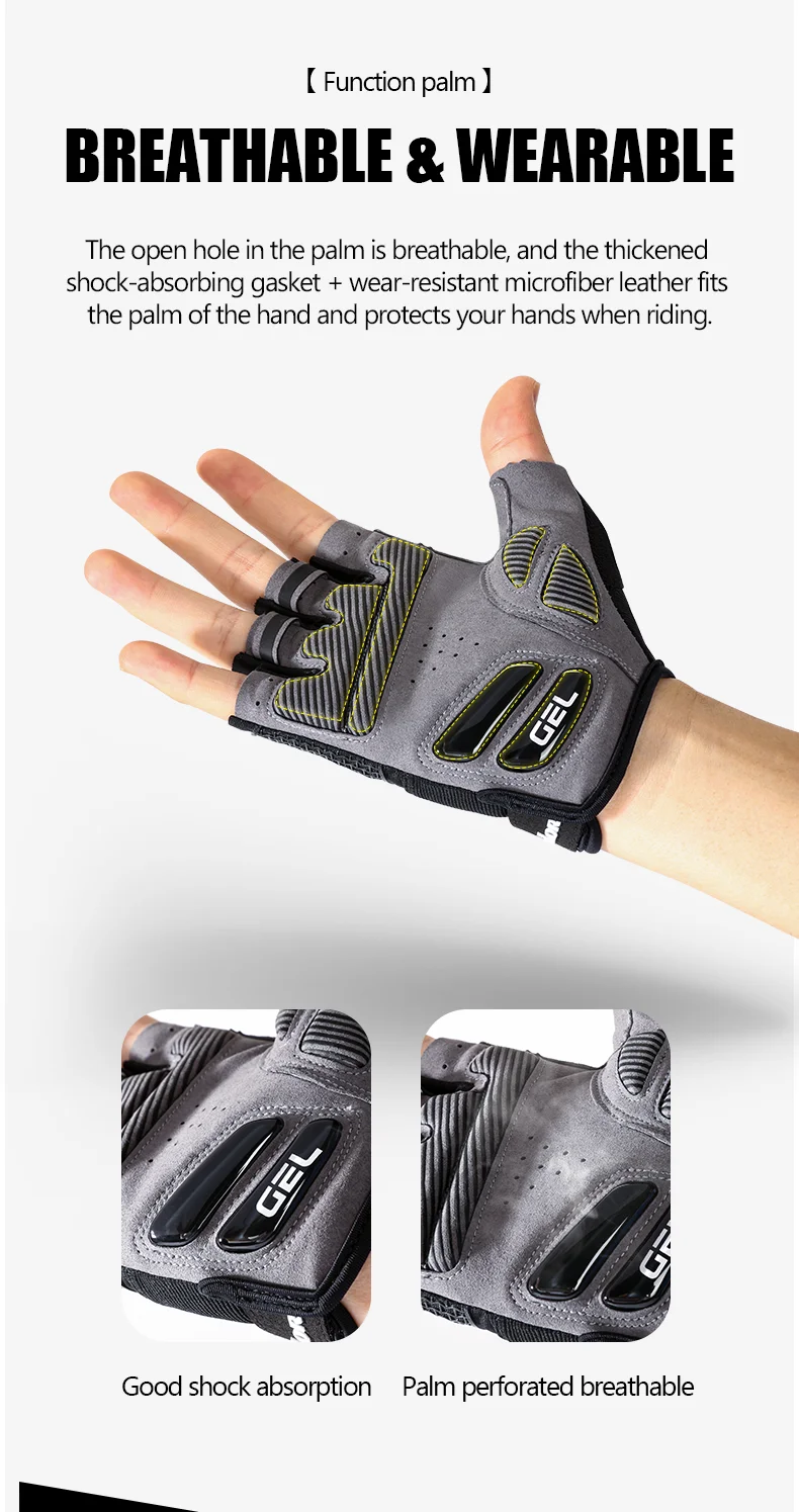 Neue Halbfinger-Fahrradhandschuhe für Herren und Damen, flüssiges Silikon, stoßdämpfend, atmungsaktiv, für Sport, Fahrrad, Fitness – Detail 8