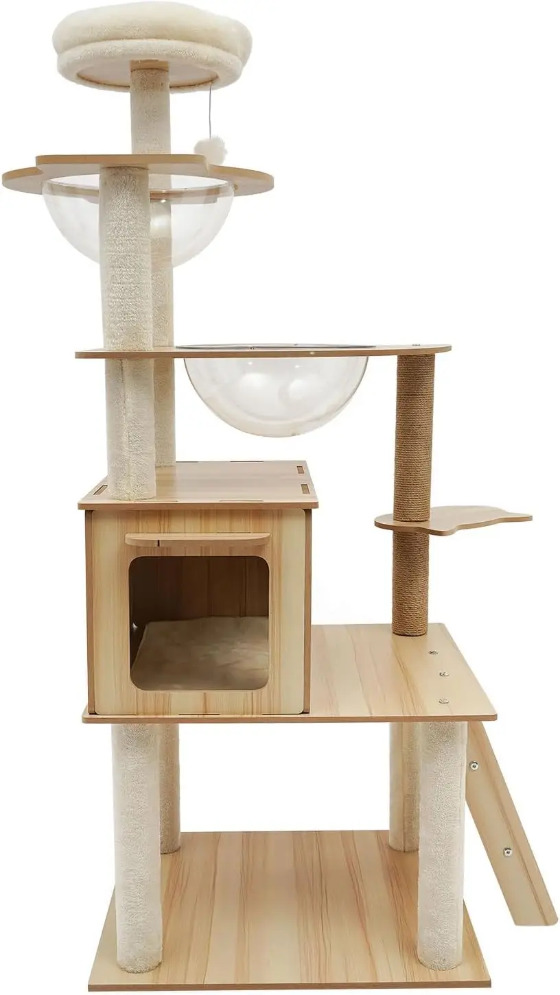 

5-Tier Cat Tower Scratching Post Cat Climbing Frame with Climbing Steps and Swing Ball Pet Condo Cat Cage