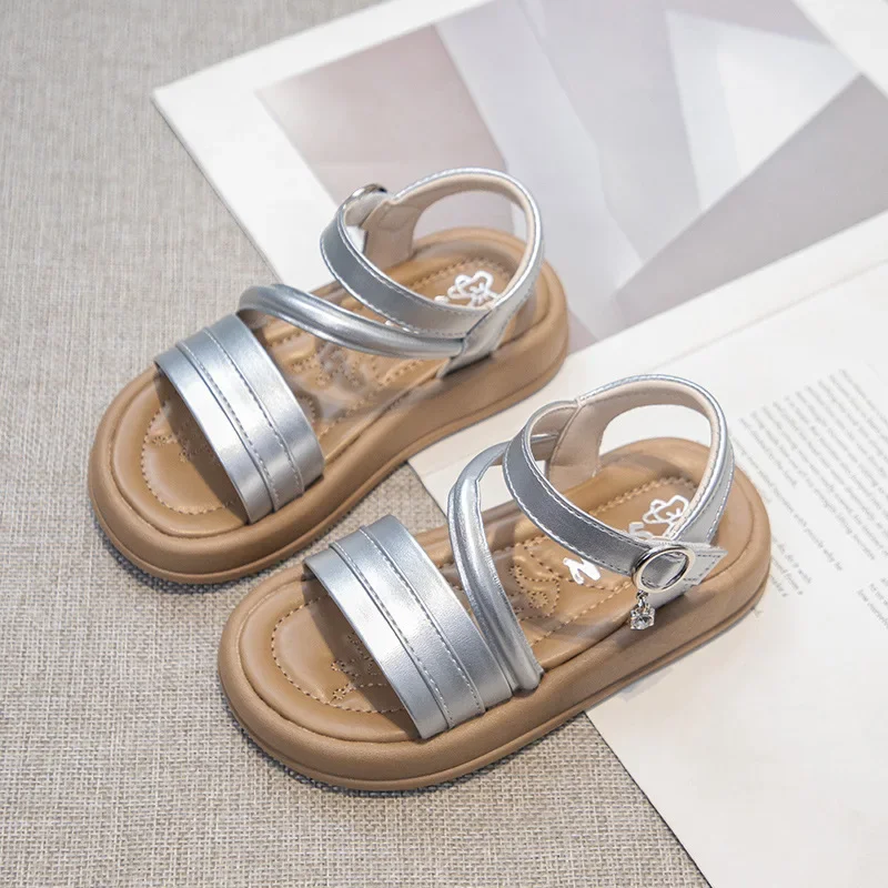 

2025 Children's Sandals for Girls Shoes for Kids Summer Soft Flat Heels Beach Princess Shoes 10 Years Fashion Sports Shoes 26-37