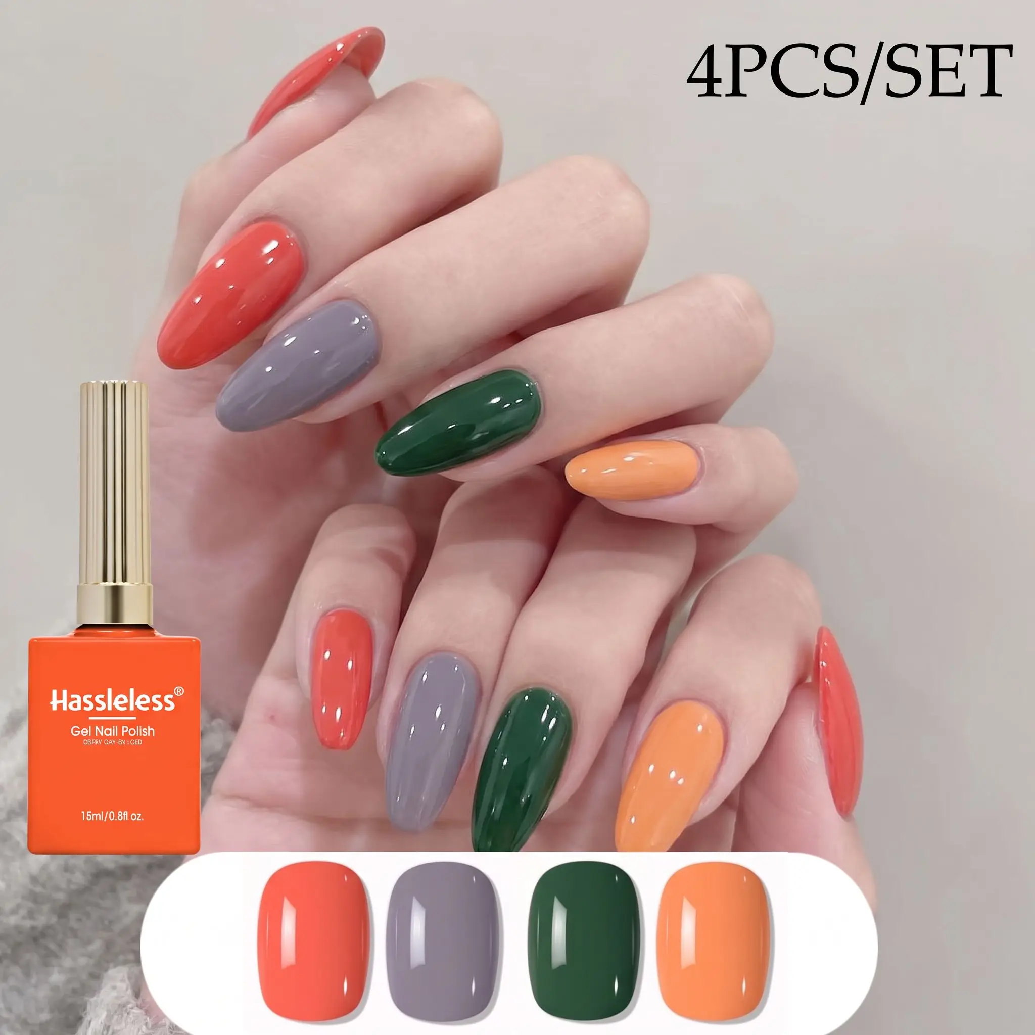 Hassleless 4Pcs Convenient and Easy-To-Use Nail Polish Gel Set, with a Glossy Finish, Alcohol-Free Formula, Suitable for Nail Art, Salon-Grade Color Gel