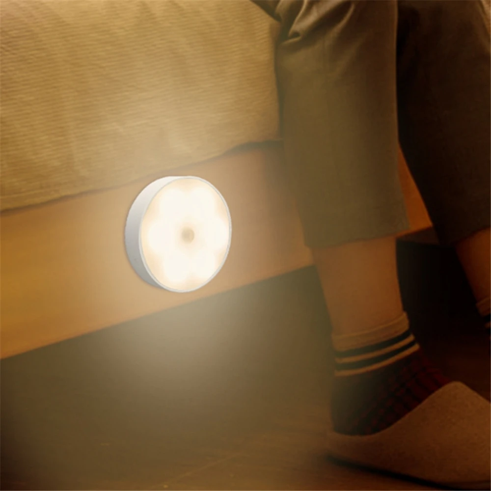 Motion Sensor LED Night Light Auto On and Off Energy-saving Nightlights USB Rechargeable Wall Lamp Cabinet Stairs Lighting