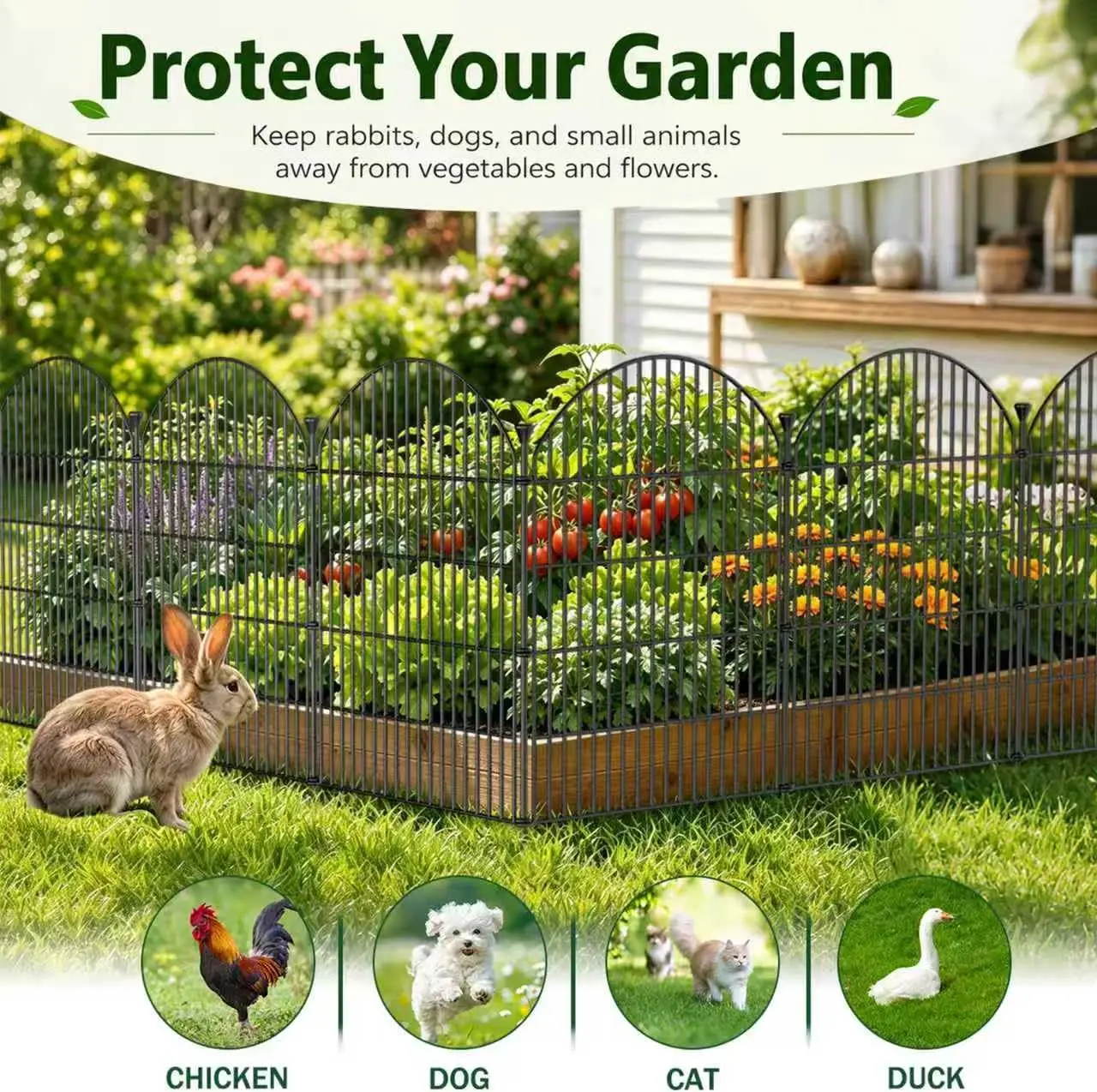 No Dig Garden Fence Panels, Dog Fence Outdoor for Yard, 12 Pack | 40in(H) x 29ft(L) Rustproof Metal Animal Barrier for Rabbits