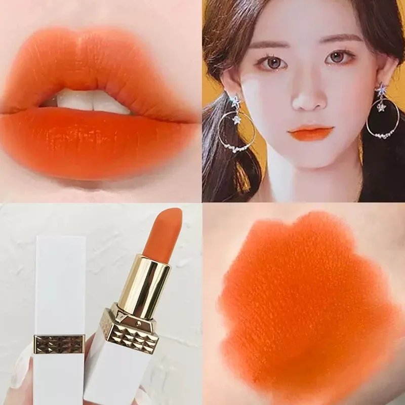 Matt Orange Lipstick High Visibility Color Silky Smooth Lip Glaze Moisturizing Non-stick Cup Lip Gloss Korean Makeup Cosmetics