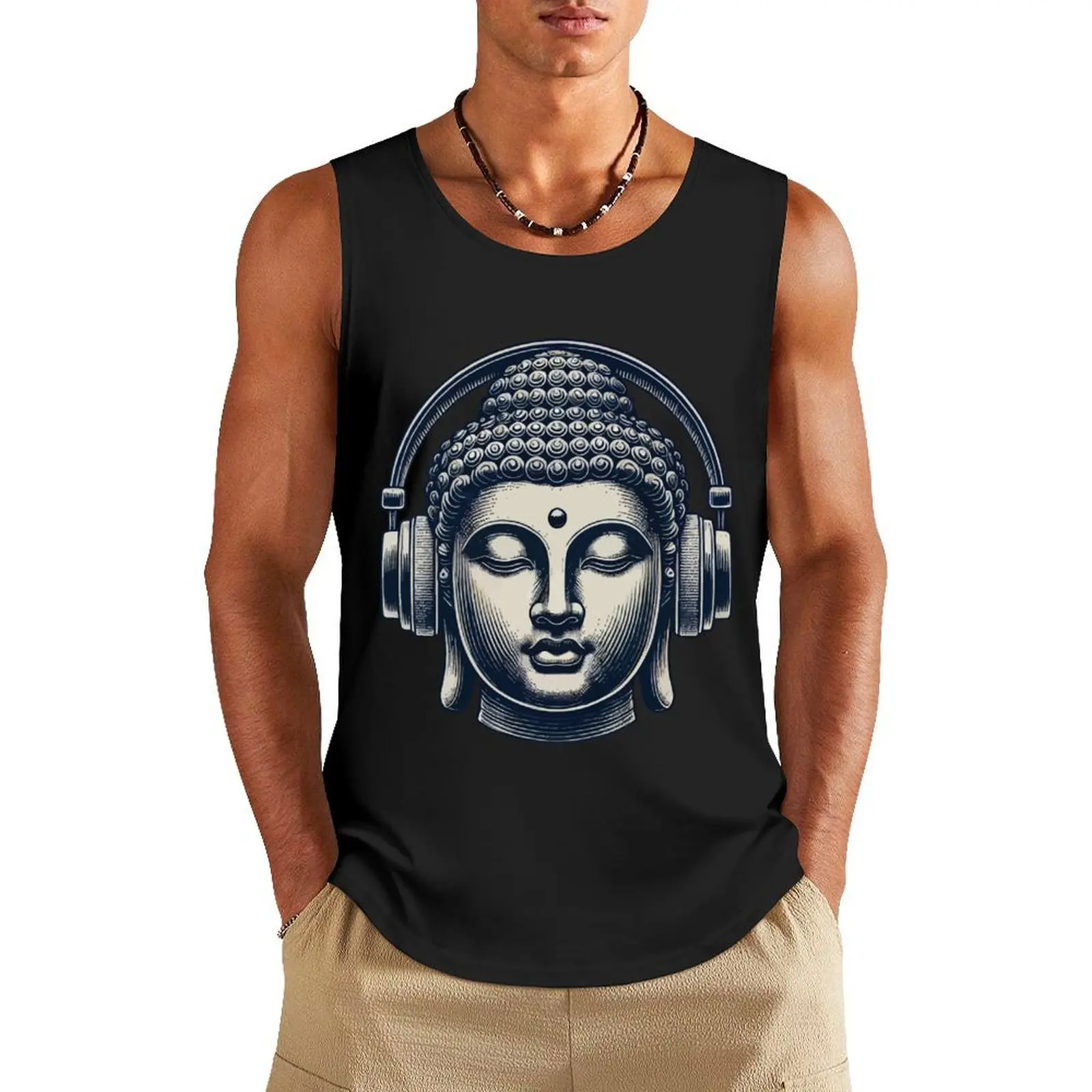 

Buddha With Headphones Music Streetwear Outfit Tank Top singlet for men Male clothes men clothes Sports shirt man