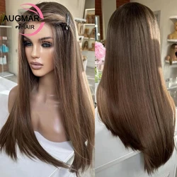 Transparent Chestnut Brown Lace Front Human Hair Wigs Highlight Straight HD Lace Frontal Wig 13x6 360 Lace Front Wig Human Hair