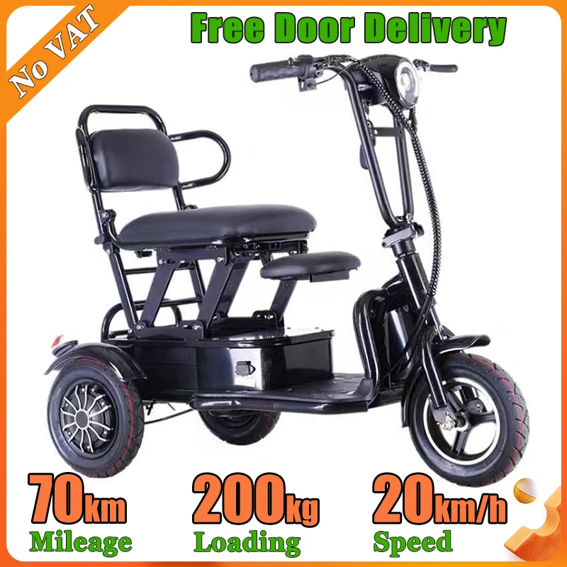 Elderly Disability Leisure Foldable Parent-Child Electric Tricycle 350W Motor 48V20AH Lithium Battery Adult Mobility Scooter