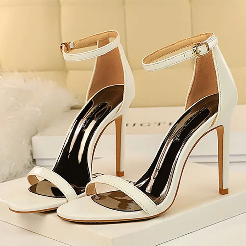 Summer Party Elegant White High Heels Gladiator Sandals Women Fashion Open Toe Buckle Strap Stiletto Wedding Dress Shoes